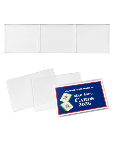 2026 Mahjong Card Protector Set (4 Pack), Crystal Clear Plastic Sleeves Fits Large Print Scorecard (6 1/8" x 4 3/4"), Durable Transparent Cover Holder for American Mahjong