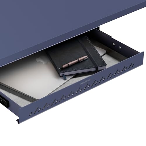 Desktronic Under Desk Drawer — Hidden Under-Desk Storage Organizer, Easy Install, Large Capacity Metal Sliding Drawer for Home Office, Standing Desk & Workstation (Blue) - color: Blue