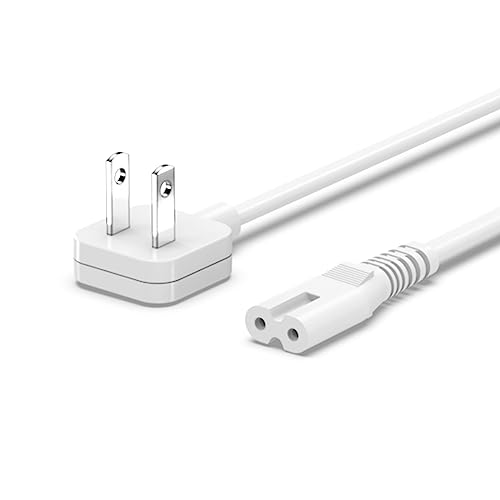 5ft Flat Extension Power Cord Replacement 10A, Figure 8 AC Cable Slim Plug 2 Prong for Anker, Ugreen, Baseus, Creative Design, MSTJRY, Upoy Charger, Power Supply for Xbox, TV, Low Profile - color: Flat Cord White