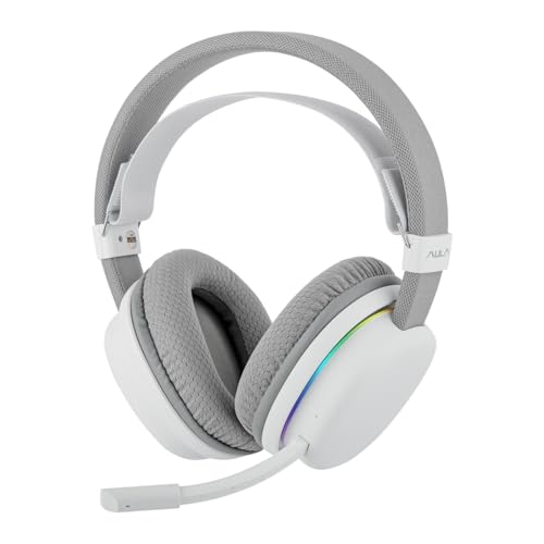 MechLands Aula G7 Wireless Gaming Headset for PS4/PS5/PC/Switch, Over-Ear Headphones with Detachable Noise Canceling Mic, RGB, Surround Sound, 60H Battery, 2.4GHz/BT/Wired (White) - color: White
