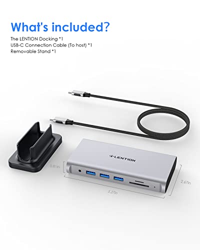 LENTION Docking Staion Dual Monitor 4K HDMI & 1080P VGA, Ethernet, USB 3.0 | 3.3ft Detachable Cable, 100W PD, Card Readers, 3.5mm Audio, Vertical Design, Compatible with macOS, Windows & ChromeOS (D55) - color: Silver