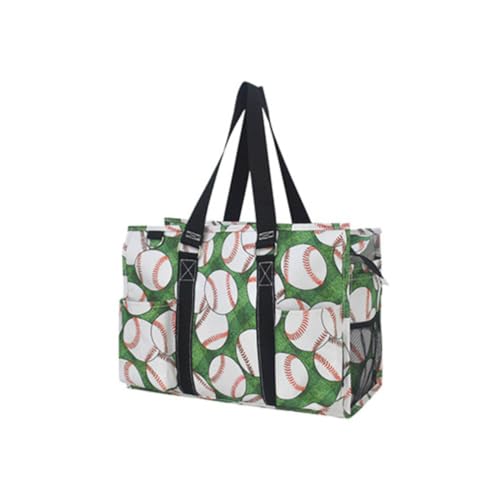 NGIL Utility Water Resistant Tote Bag | Work Tote for Women, Nurse Bag, Teacher's Choice Purse, Gym Bag, Everyday Organizer Top Zipper Closure - color: Baseball Field- Black