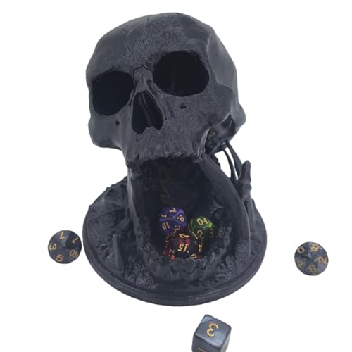 Skull Dice Tower Dungeons and Dragons 28mm D20 Miniature Wargaming RPG abletop Roleplaying Game Jail D&D (Random 7PCS D20 Dice Set Included) Black