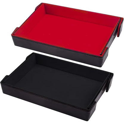 SIQUK 2 Pieces Magnetic Dice Tray Rectangle Folding Dice Rolling Tray PU Leather Dice Trays Dice Holder Storage Box for D&D RPG Dice Games (Black, Red) - color: Black and Red