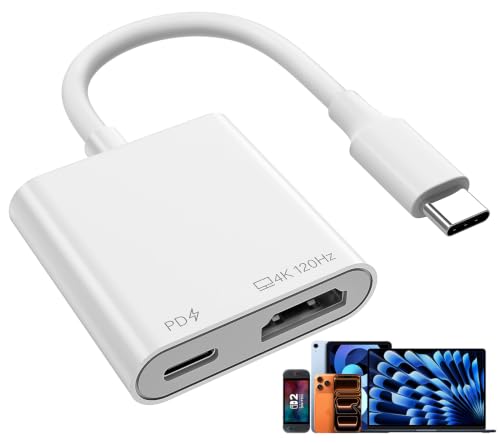 USB C to HDMI 4K@120Hz TV Adapter with 100W PD Fast Charging for iPhone 17 | Type-C Digital AV Display Hub, Travel-Friendly, Plug & Play, iPhone 17 16 15, iPad, Steam Deck, Switch 2, More USB-C Devices