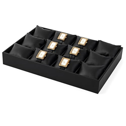 Oirlv Black Leather Watch Organizer Tray for Desktop Display | Smooth leather surface, 13.78×9.45×1.97in, large capacity, ideal for watch storage, desktop display & jewelry showcase - style: P01709