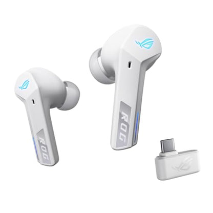 ROG Cetra True Wireless SpeedNova Gaming Earbuds with 2.4GHz and Bluetooth, 24-bit 96kHz Audio, Adaptive ANC, Bone-Conduction AI Mics, 46-Hour Battery, RGB Lighting for PC and Console Gaming (White) - color: White