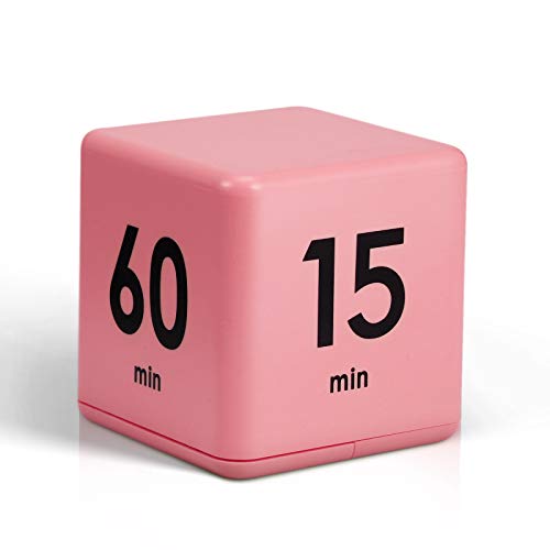 Weewooday Cube Timer, Gravity Sensor Flip Timer for ADHD Productivity, Classroom Kitchen Study Workout Cooking Desk Timers for Time Management, 15 20 30 60 Minutes Countdown Tool(Pink) - color: Pink