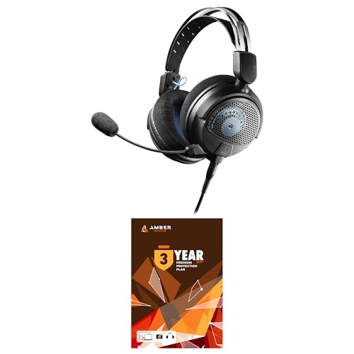 Audio-Technica ATH-GDL3BK Open-Back Wired Gaming Headset - Black/Blue with an Additional 1 Year Extended Amber Protection (2022)