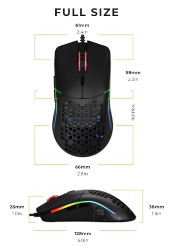 Glorious Model O Wired Gaming Mouse 67g Superlight Honeycomb Design, RGB, Pixart 3360 Sensor, Omron Switches, Ambidextrous - Matte Black - color: Matte Black, style: Model O (Ambidextrous)