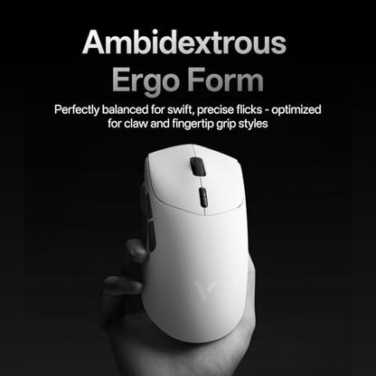 Rapoo VT7 Wireless Gaming Mouse, True 8K Wireless Polling Rate, 53g Lightweight, Up to 750 Hr Battery, Nordic nRF54L15 MCU, 100-Million Mechanical Switch, 10 Programmable Buttons, White - color: White