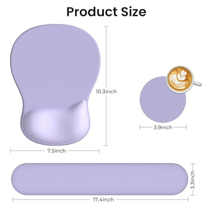 AKIT Ergonomic Mouse Pad and Keyboard Wrist Rest, 3-in-1 Memory Foam Wrist Rest for Computer Keyboard, Non-Slip Base, Pain Relief, Gel Mousepad Set for Gaming, Home and Office, Purple - color: Purple