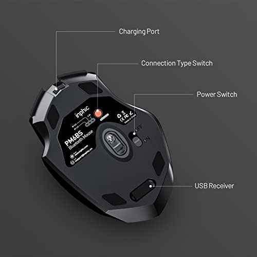 INPHIC Bluetooth Mouse, Upgraded Visible Battery, Rechargeable Bluetooth Wireless Mouse (Dual Mode: BT 5.0+ USB 2.4G), 2400DPI Portable Silent Click Mouse for Laptop PC Computer Mac, Black - color: Black