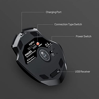 INPHIC Bluetooth Mouse, Upgraded Visible Battery, Rechargeable Bluetooth Wireless Mouse (Dual Mode: BT 5.0+ USB 2.4G), 2400DPI Portable Silent Click Mouse for Laptop PC Computer Mac, Black - color: Black