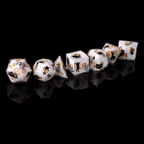 DND Dice Set, 7 Pcs Sharp Edge D&D Dice Polyhedral Resin Cat Dice for Dungeons and Dragons RPG MTG Role Playing Table Games - color: White