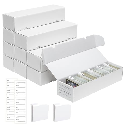 QINGUANG Trading Card Storage Box | 10 Pack • 1100 Count Bulk Card Storage Box | with Dividers | White Corrugated Cardboard Sport Card Organizer for Basketball Card/MTG/TCG/Magic Collection - color: 10 PCS