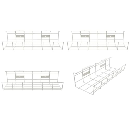 Under Desk Cable Management- 4 Pack Cord Organizer. Metal Wire Cable Management Tray for Office, Studio and Home. Super Sturdy Under Table Cable Managements - White Cable Organizer - color: White*4Pack