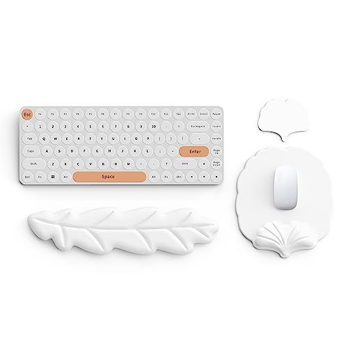 Keyboard Wrist Rest and Mouse Pad with Wrist Support Set, Ergonomic Leaf Shape Mouse Pad with Non-Slip Base, Pain Relief Memory Foam Mousepad for Computer,Laptop,Home Office, White - color: White