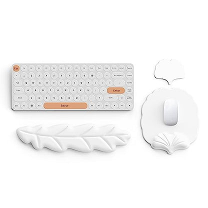 Keyboard Wrist Rest and Mouse Pad with Wrist Support Set, Ergonomic Leaf Shape Mouse Pad with Non-Slip Base, Pain Relief Memory Foam Mousepad for Computer,Laptop,Home Office, White - color: White