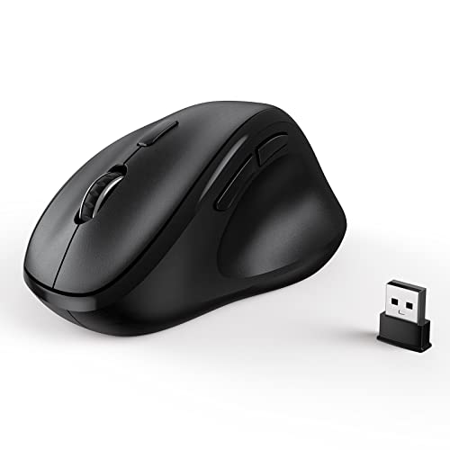 Ergonomic Wireless Mouse with USB Receiver for PC Computer, Laptop and Desktop, Ergo Mouse Vertical with Silent Clicks Long Battery Life, Up to 1600 DPI & 1 AA Battery Powered, Black - color: Black, size: USB Wireless