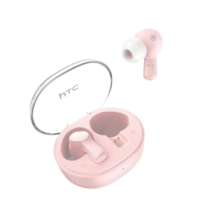 HTC True Wireless Earbuds 1 Bluetooth 5.3 in-Ear Headphones ENC Noise Cancellation with Transparent Charging Case, 32-Hour Playtime/Built-in Mic/Touch Control - Crystal Pink - color: Pink