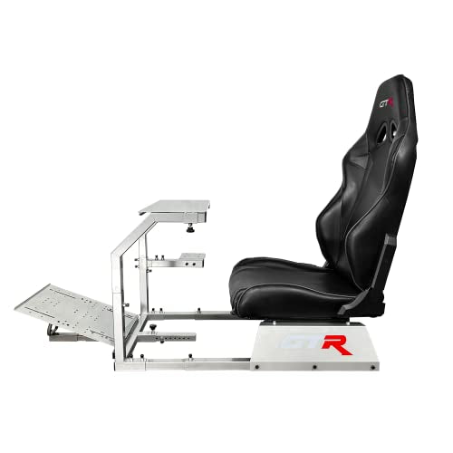 GTR Simulator GTA Model Silver Frame with Adjustable Black Leatherette Racing Seat Racing Driving Gaming Simulator Cockpit Chair - size: GTA with No Accessories