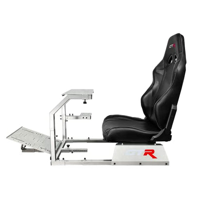 GTR Simulator GTA Model Silver Frame with Adjustable Black Leatherette Racing Seat Racing Driving Gaming Simulator Cockpit Chair - size: GTA with No Accessories