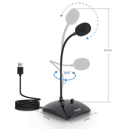 USB Gooseneck Conference Microphone, Flexible 360° Omnidirectional Desktop Mic with Noise-Canceling, Mute Button & Volume Control, Plug & Play for Meeting, Streaming, Podcast, PC/Mac/Laptop