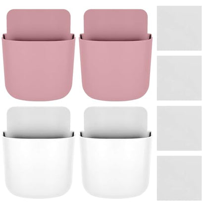 4 Pcs Remote Control Holder Wall Mount,Self Adhesive Remote Holder,Hole-Free Wall Pen Holder Storage Accessories for Home Office School (Pink/White) - color: Pink/White