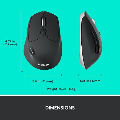 Logitech M720 Triathalon Full Size Multi-Device Wireless Mouse - Black | Connect via Bluetooth or included USB-A receiver, pair up to 3 devices, Logitech Flow compatible, 6 customizable buttons - style: M720