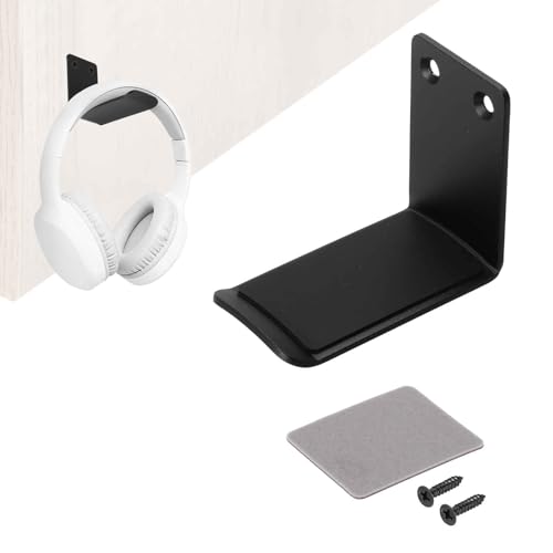 HARFINGTON Headphone Holder Stand Aluminum Headset Hook Headphone Clip Under Desk Hanger with Tape and Screws for Bedrooms Study Libraries Offices, Black (5.5cm) - color: Black