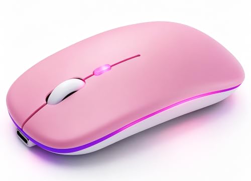 Wireless Bluetooth Mouse Rechargeable Long Lasting Dual Mode - BT 5.2 & 2.4G Silent RGB LED Mice, Slim Portable Ergonomic Mouse for Laptop/PC/Tablet/MacBook/iPad/Apple Devices(Pink) - color: Pink