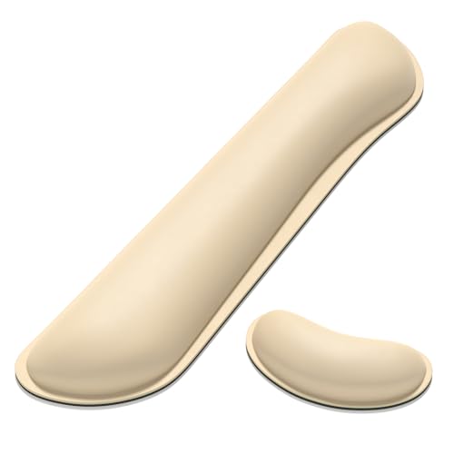 Dapesuom Keyboard Wrist Rest Set, Cute PU Leather Wrist Cushion for Computer Keyboard and Mousepad, Memory Foam Mouse Pad Rests Support with Non-Slip Base for Typing Pain Relief Laptop, Colonial White - color: Colonial White, size: Keyboard Wrist Rest Set