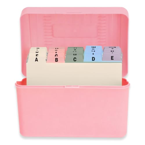 H4D Index Card Holder 4x6 Inches with 25 Plastic Dividers, Light Pink - color: Light Pink, size: 4x6 inch