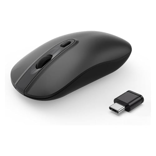 cimetech Type C Mouse, USB C Slim Wireless Mice Less Noise for MacBook Air/Pro, 2.4G Cordless Computer Mice with 3 Adjustable DPI for Mac, Laptop, Desktop, PC (Type-C Black) - color: Matte Black