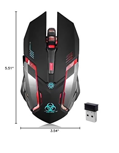 VEGCOO Wireless Gaming Mouse, C8 Silent Click Wireless Rechargeable Mouse with Colorful LED Lights and 3 Level DPI 400mah Lithium Battery for Laptop and Computer (Black) - color: Black
