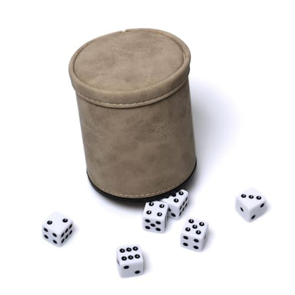 Brown Suede Faux Leather Dice Cup Set, Felt Lined PU Leather Dice Shaker with 6 Dice for Liars Farkle Yahtzee Game - color: Suede Brown