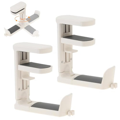 2pcs Under Desk Headphone Hanger Holder Utility Hook 360° Rotating Adjustable Clamp-on Earphone Hook Holder Mount Cable Clip Organizer Fit for PC Gaming Office Headset Hanger Gift (White) - color: White