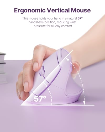 Ergonomic Mouse, USB+Bluetooth Dual Connection, Wireless Vertical Mouse for Reducing Wrist Pain, 1000/1600/2400 DPI, Ergo Mouse with Quiet Click for Windows Mac OS PC Computer Laptop, Purple - color: Purple