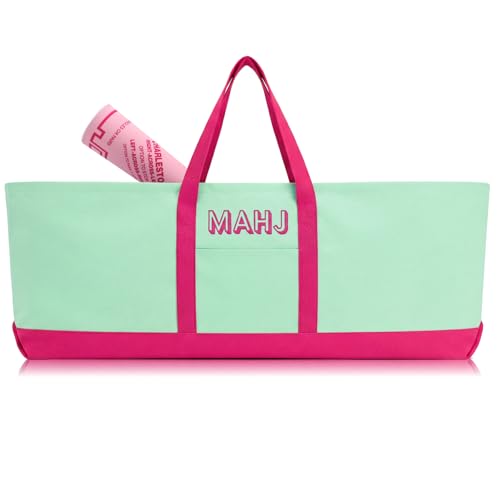 Mahjong Bag for Tiles and Racks Empty American Mahjong Tiles Carrying Tote 31.5 x 12 x 4 Inch Canvas Tile Game Accessory Gift for Pusher Rack Mat Carrying, Case Only(Rose Red and Green) - color: Rose Red and Green
