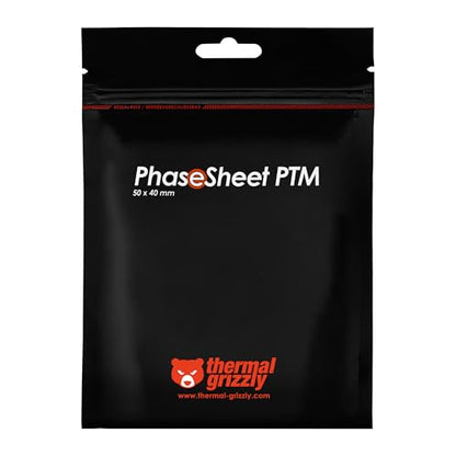 Thermal Grizzly - PhaseSheet PTM (50x40mm) - 위상 변화 소재가 있는 고성능 열 패드 | 내구성, 전기 전도성 없음 | CPU, GPU 및 전자 냉각용 | 위상 변화 패드, 그레이, 50×40×0.2mm, 45°C 이상에서 액화, -75°C ~ +150°C 작동 범위, 전기 전도성 아님
