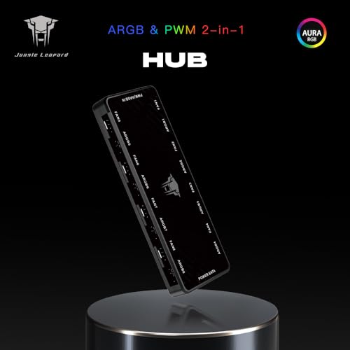ARGB and PWM Fan HUB,8 Ports for Addressable RGB Lighting with PWM,1 to 8 Multi Way Magnetic backplane Splitter 5V/3PIN ARGB Case Fan Hub Adapter Black