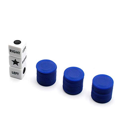 Bilywey Left Right Dice Set with 3 Dices + 36 Blue Chips (Blue) - color: Blue