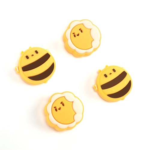 GeekShare Cute Silicone Joy Con Thumb Grip Caps, Joystick Cover Compatible with Switch/OLED/Switch Lite,4PCS - Sunflower & Bee - color: Yellow, Black