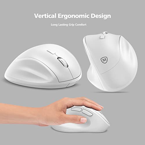 Ergonomic Wireless Mouse 2025 New Updated Smaller with USB-A Receiver for PC Computer, Laptop and Desktop, Ergo Mouse Vertical with Silent Clicks Long Battery Life, Up to 1600 DPI, White - color: White, size: USB Wireless