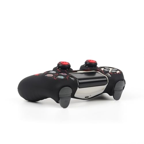 RALANHorned Skull Head Design Controller Skin Cover with 2 Thumb Grips Compatible with PS4/Playstation 4 Slim/Pro Controller - color: Horned Skull Black Red