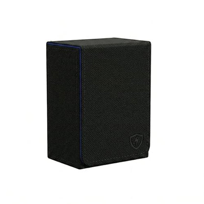 Double Decker Leather Poker Card Case - Holds Two Sets of Poker Size Cards - Premium Dual-Deck Holder with Stylish Design and Secure Closure (Black-Blue) - color: Black-Blue