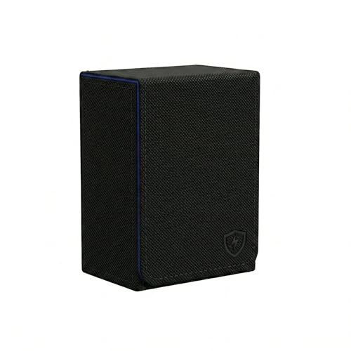 Double Decker Leather Poker Card Case - Holds Two Sets of Poker Size Cards - Premium Dual-Deck Holder with Stylish Design and Secure Closure (Black-Blue) - color: Black-Blue