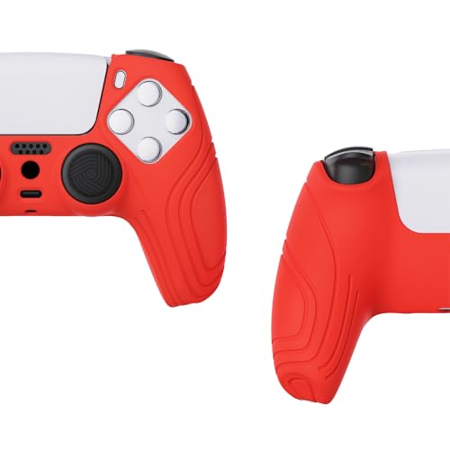 eXtremeRate PlayVital Samurai Edition Passion Red Anti-Slip Controller Silicone Skin for ps5, Ergonomic Soft Rubber Protective Case for ps5 Controller with Black Thumb Stick Caps - color: Passion Red