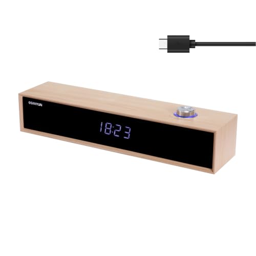 Sanyun SW012 Desktop PC Soundbar, USB-C for Power and Audio & Bluetooth 5.4 | Music & Conference Modes, MDF Wood Cabinet with Clock Display, Built-in 16bit DAC, Clear balanced sound, Plug and Play, White